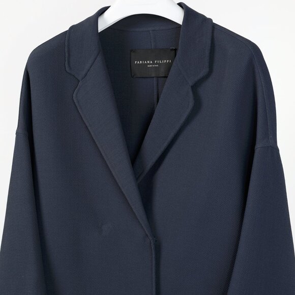 Fabiana Filippi Navy Twill Bead-Trim Double-Breasted Coat - Picture 3 of 10